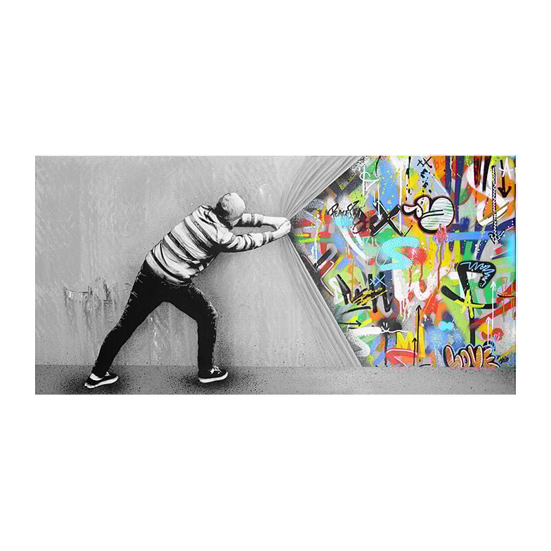 Csparkv - Graffiti Toile Art Décor Behind the Curtain Graffiti Art Tableau Street Art Impression sur Toile Tableau(sans cadre,50x100cm)