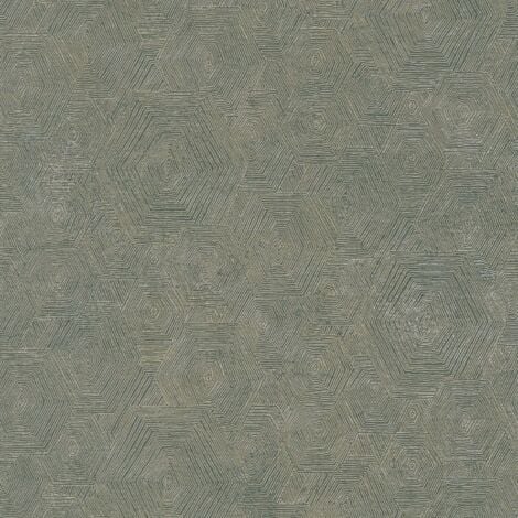 Grafik Tapete Profhome 386993-GU Vliestapete leicht strukturiert mit  metallischen Akzenten glänzend grün gold opal-grün 5,33 m2
