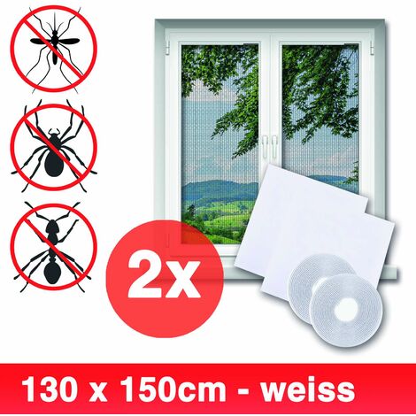 Grafner® 2er Set Insektenschutz Fliegengitter Fenster 130x150cm mit Klettband IS10908 weiß