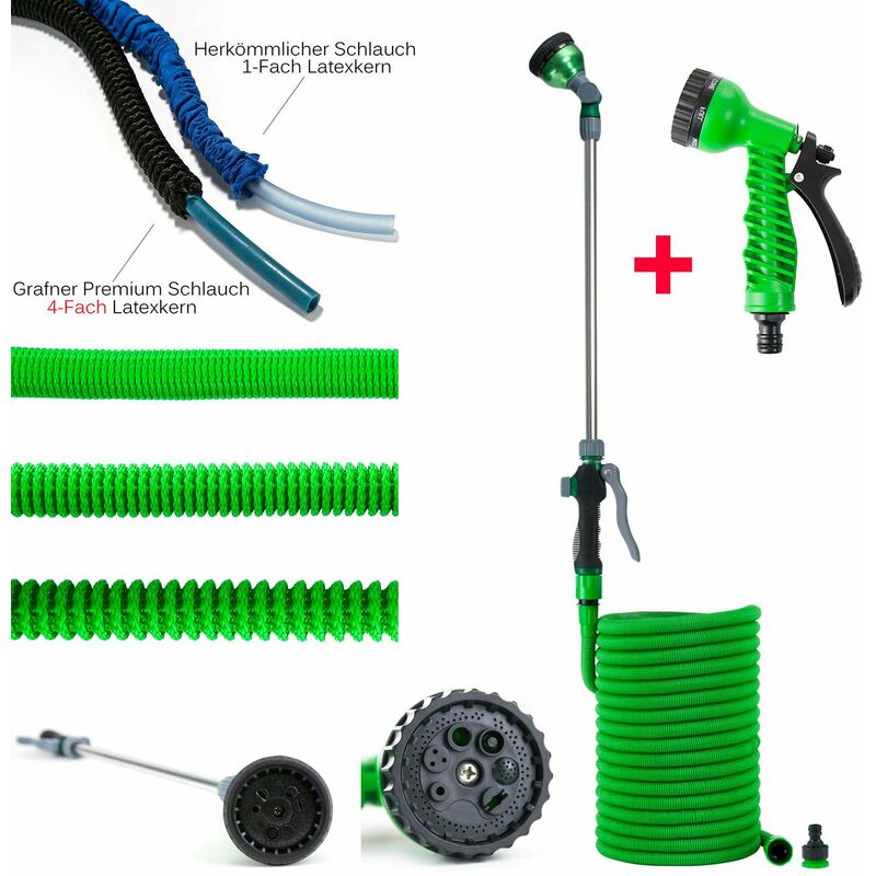 7,5m 15m 23m 30m Flexibler Gartenschlauch Wasserschlauch Brause mit 7 Funktionen