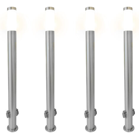 Grafner Edelstahl Wegleuchte mit 2 Außensteckdosen Gartenlampe 110 cm 4er Set