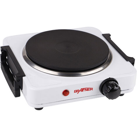 Grafner® Kochplatte einzel 1000 Watt mit klappbaren Griffen Weiß KP10877