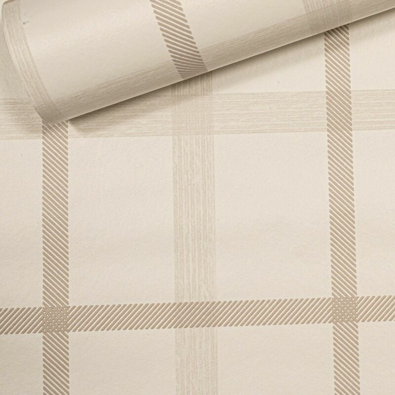 Grahambrown - Graham & Brown Superfresco Easy Carreaux Beige Check Tartan Wallpaper - Beige