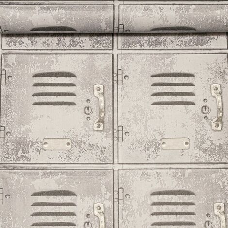 Graham & Brown Superfresco Easy Grey Metal Effect Lockers Textured Wallpaper