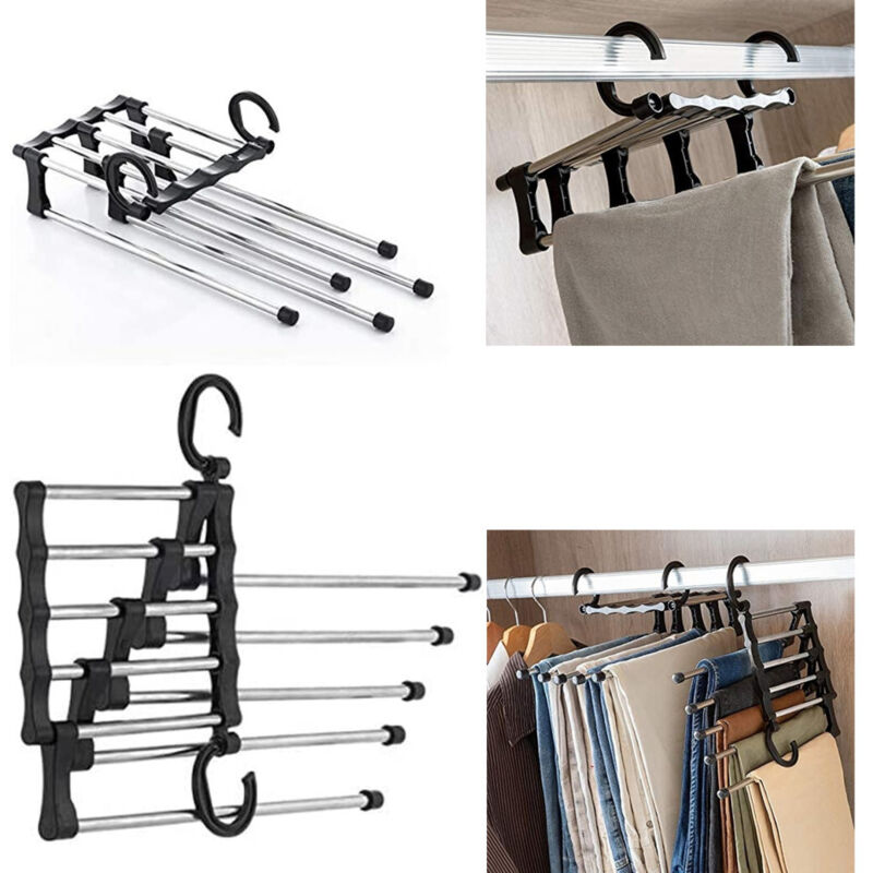 Porte-pantalon Polyvalent 5-in-1 Béquilles Organiseur De Garde-robe Gain De Place