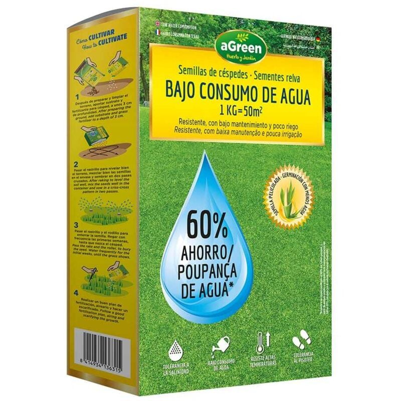 EDM - Graines de gazon à faible consommation d'eau pour couvrir jusqu'à 50 m² (1 kg)