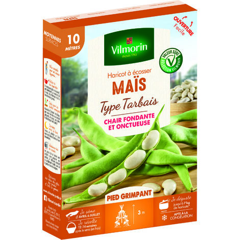 Graines de haricot grimpant à écosser maïs – Longueur de semis 10 mètres – Rendement élevé pour petits potagers – Semis de fin avril à juillet – Vilmorin