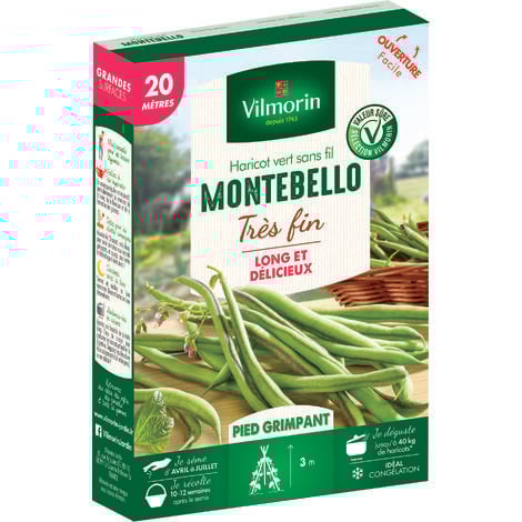 Graines de Haricot vert sans fil Montebello très fin - 20 mètres - Vilmorin