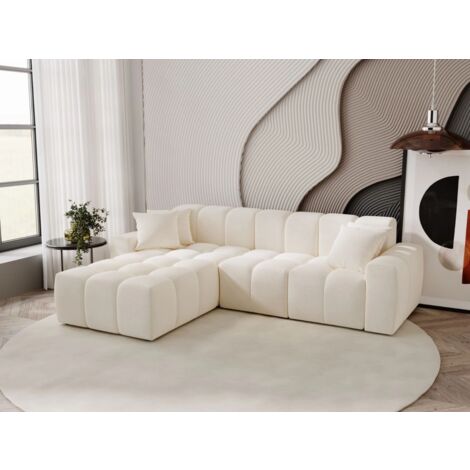 Graingold – Canapé d'angle gauche Colombo 265cm – Tissu velours crème – Coussins de dossier en silicone – Construction autoportante