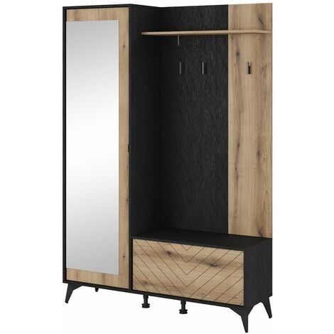 GRAINGOLD Garderoben-Set Deyn - Kleiderschrank, Schuhschrank, Wandgarderobe - Schwarz / Evoke-Eiche