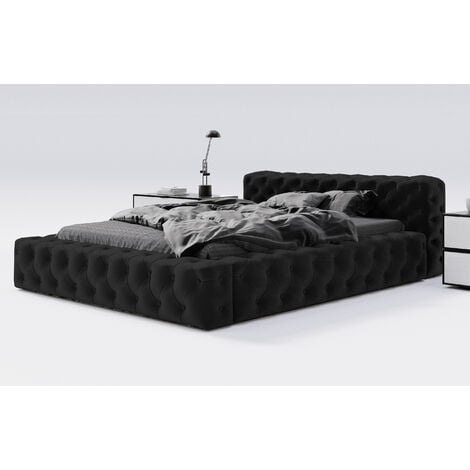 GRAINGOLD 180x200 cm Armani Bis - Premium Doppelbett, Samtstoff, Lattenrost - Schwarz (Magic velvet 2219)