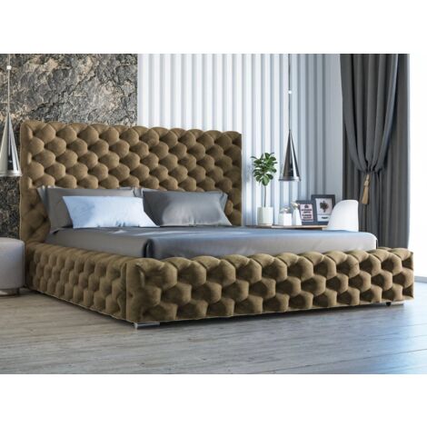Graingold – Lit coffre 160x200 cm avec rangement – Tissu velours marron Monolith 09 – Cadre en bois massif avec vérins à gaz