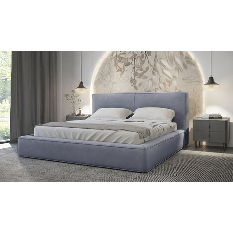 GRAINGOLD 180x200 Amaro - Samtstoff, modernes Design, dicker Schaum - Bett mit Lattenrost & Bettkasten - Grau