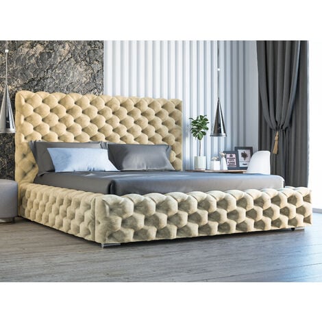 GRAINGOLD 180x200 cm Heaven - Chesterfield Bett mi Lattenrost - Samtstoff & Bettkasten - Dunkelgrau (Monolith 92)