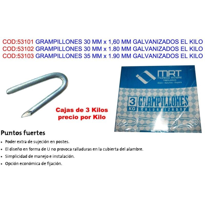 

MIBRICOTIENDA grampillones 30 mm x 1.80 mm galvanizados el kilo (caja 3 unidades)
