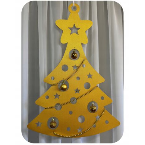 Gran adorno navideño dorado con forma de árbol de Navidad para la ventana.