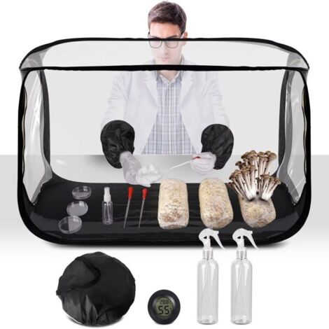 Gran armario de cultivo de setas con cámara de aire estático - 96,5 x 51 x 63,5 cm (38 x 20 x 25 pulgadas) - Plástico negro y transparente
