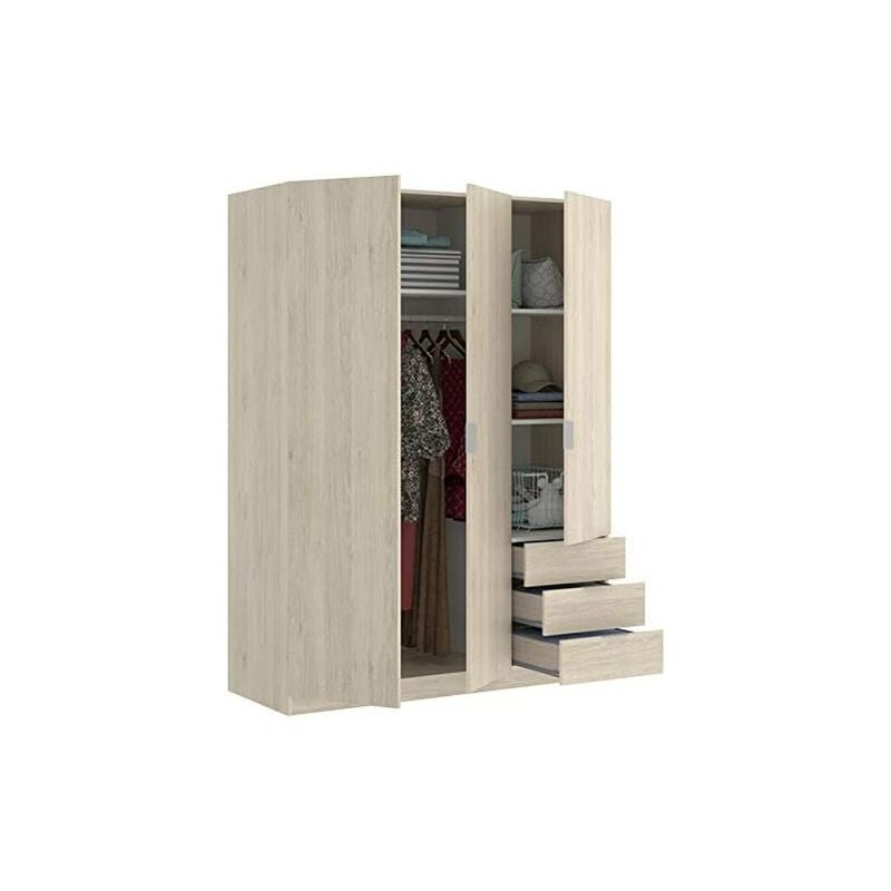 

Armario Dormitorio Ropero 121 ANCHO 3 puertas + 3 cajones ALTO 184cm Natural