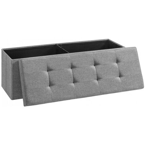 Gran banco otomano plegable con almacenaje para 3 personas 110 x 38 x 38 cm tela de lino gris 120004121