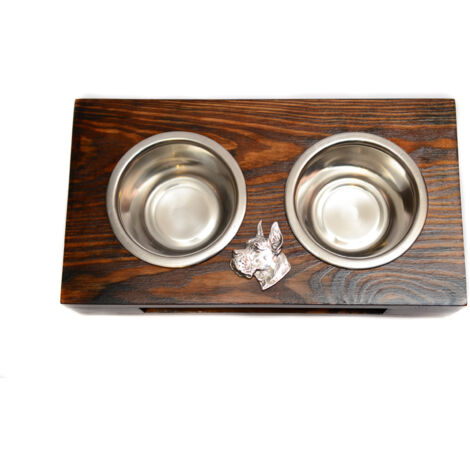 Gran danés I - soporte de madera con cuencos para perros, cuencos de acero para perros, un regalo por adoptar un perro de Art-Dog