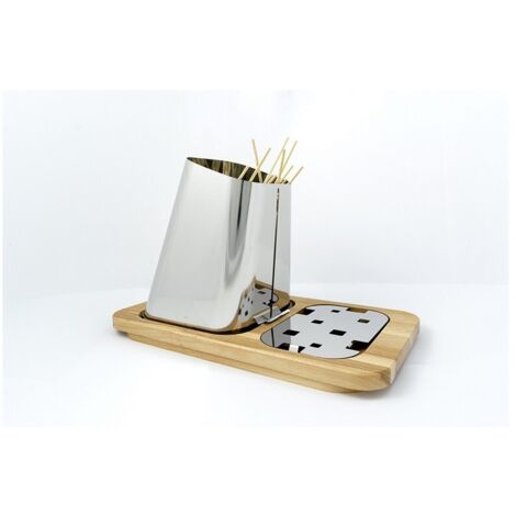Gran Sasso Plus porte-brochettes en acier inoxydable poli base en bois de hêtre Lisa - Maxi