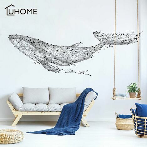 Grand 165 55 Cm / 65 21In Noir Bricolage 3D Géométrique Baleine Pvc Stickers Muraux / Adhésif Famille Stickers Muraux Art Mural Décor À La Maison