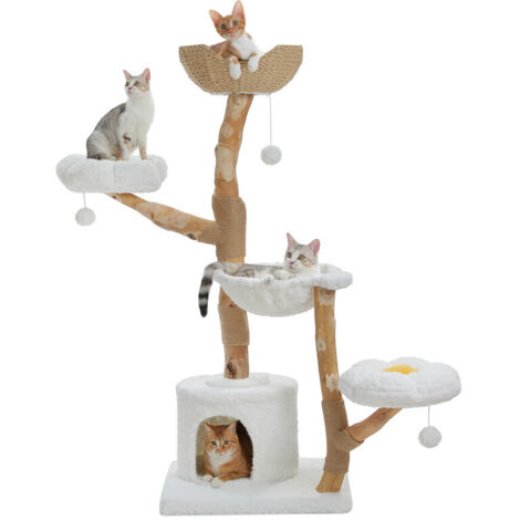 Grand arbre à chat avec griffoir en sisal – Panier en osier, plateforme fleurie, meuble intérieur moderne et accessoires pour chats
