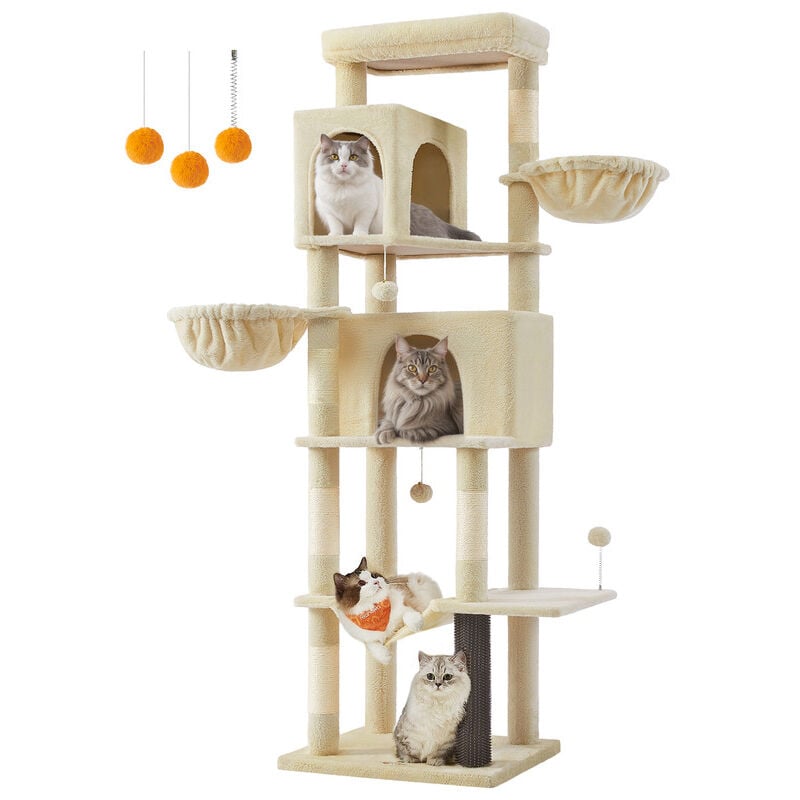 Feandrea - Grand Arbre à Chat, Tour à Chat de 190,7 cm de Haut, Multi-Niveaux, avec 2 Niches, 2 Paniers, 5 Griffoirs, Toilettage Autonome, Perchoir,