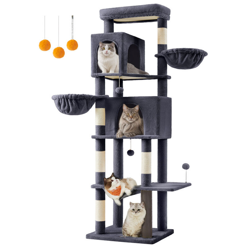 Feandrea - Grand Arbre à Chat, Tour à Chat de 190,7 cm de Haut, Multi-Niveaux, avec 2 Niches, 2 Paniers, 5 Griffoirs, Toilettage Autonome, Perchoir,
