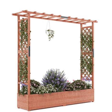 Grand Bac à Fleurs surélevé en Bois avec Treillis et Toit – Jardinage Vertical pour Balcons & Terrasse, 19644182cm