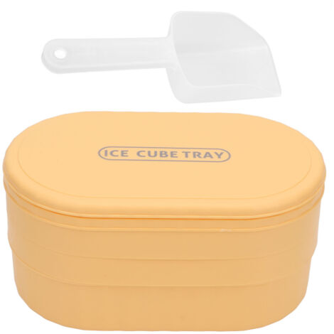 Grand bac à glaçons jaune d'une capacité de 72 cubes, récipient de conservation des aliments avec couvercle facile à ouvrir, idéal pour un usage domestique, par AquaForge.