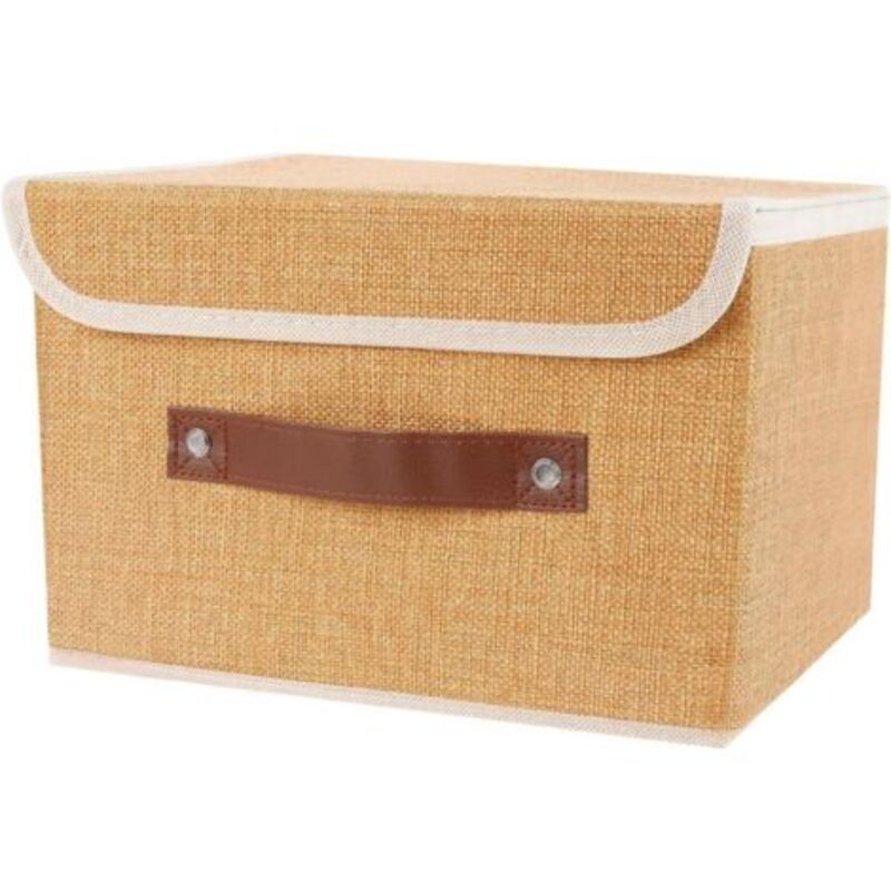 Grand bac de rangement avec couvercle, boîte de rangement pliable pour le linge, cube de rangement pour organiser les placards (marron clair)