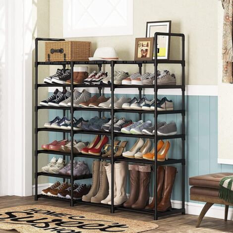 Grand banc à chaussures pour entrée, armoire de rangement avec 4 crochets latéraux, étagère à chaussures en métal pour entrée, armoire, espace de rangement pour extérieur et intérieur