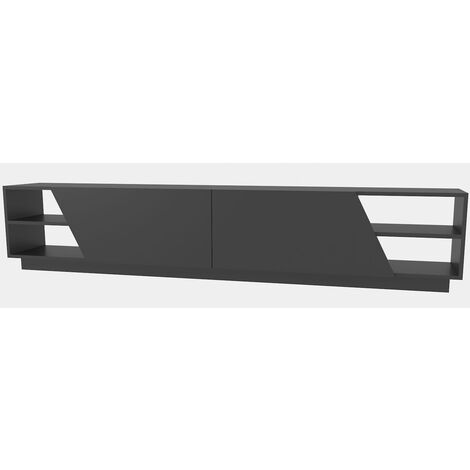 Grand banc TV 2 portes 2 étagères bois gris foncé Doreza 240cm