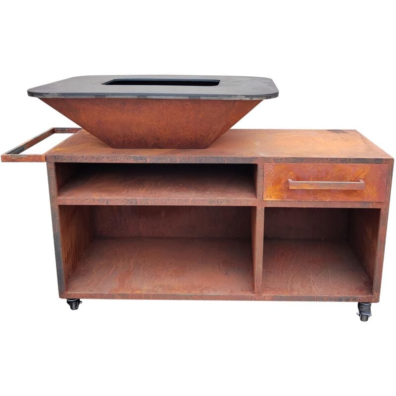 Purline - Grand barbecue avec armoire et plaque de cuisson en acier