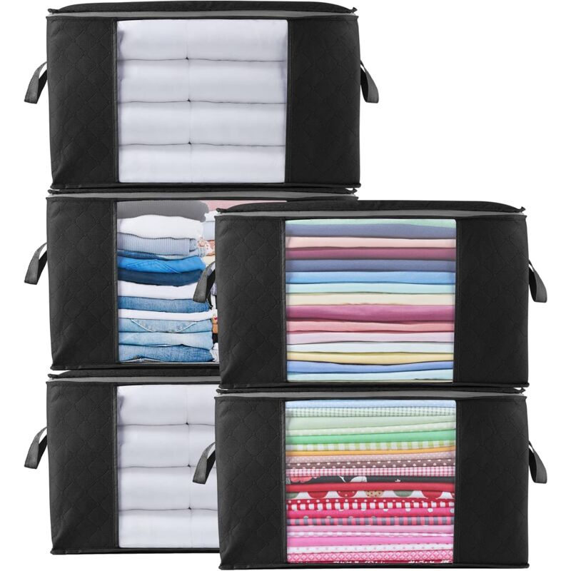 Grand Boite Rangement Vetement en épais Non-tissé, Pliables Organisateurs avec Poignée pour Couette Literie Couvertures Oreillers Jouets, Noir