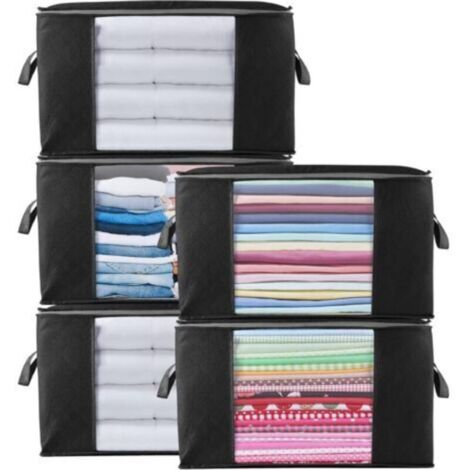 Grand Boite Rangement Vetement en épais Non-tissé, Pliables Organisateurs avec Poignée pour Couette Literie Couvertures Oreillers Jouets, Noir