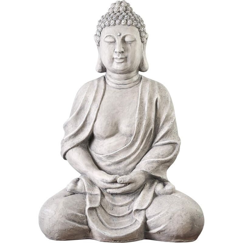 Grand Bouddha 70 cm - Aspect pierre - Sculpture de jardin Feng Shui assis - Aspect pierre Statue Bouddha
