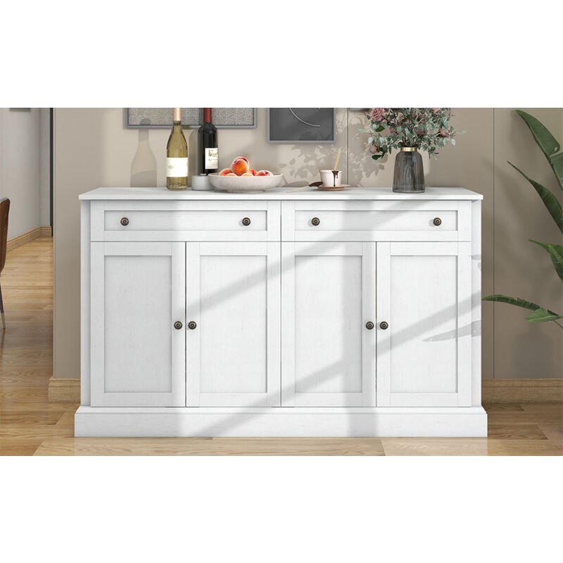 Grand buffet avec 4 portes et 2 tiroirs, buffet moderne pour salle à manger et salon, 150 x 40 x 86 cm (l/l/h) - (blanc antique) Okwish