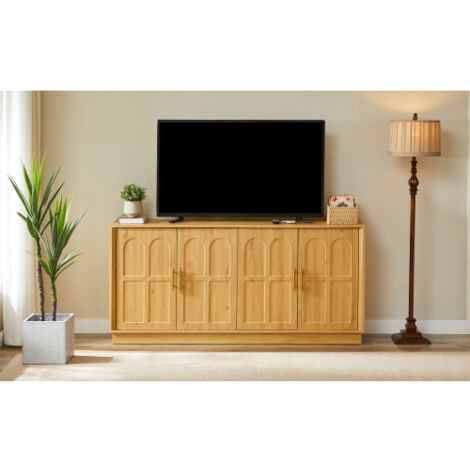 Grand buffet avec espace de rangement, vitrine moderne à façade incurvée et meuble TV — Idéal pour le salon, la cuisine, la salle à manger ou le couloir.