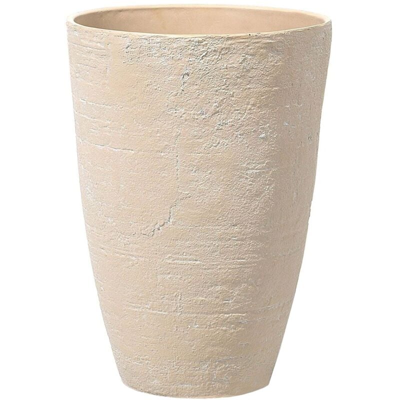 Haut Cache-Pot Beige en Forme de Vase 43 x 43 x 60 cm Robuste en Pierre et Polyrésine, Pot de Fleurs Idéal pour Extérieur et Intérieur Beliani