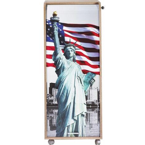 Grand caisson à rideau 3 tiroirs chêne naturel imprimé statue de la Liberté Orga 108cm