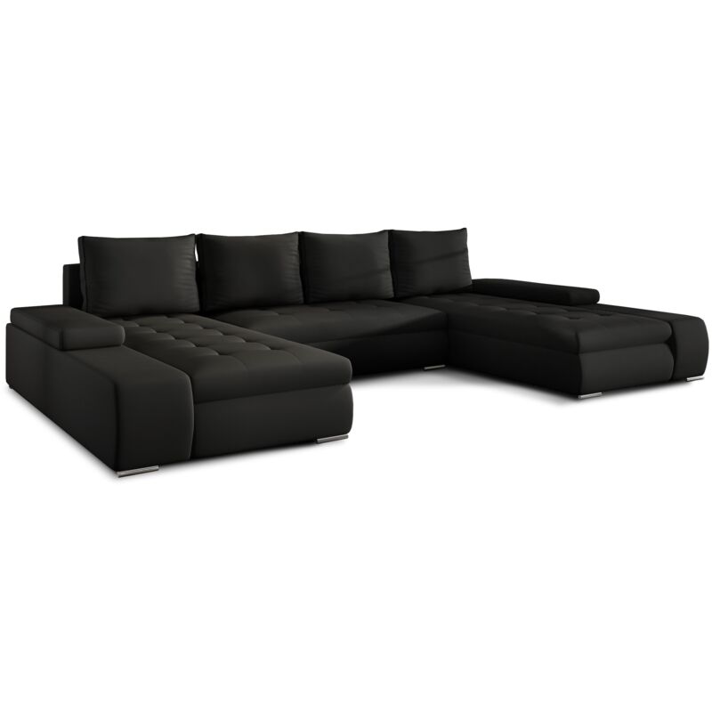 Les Tendances - Canapé panoramique convertible tino en simili cuir avec rangement-Noir