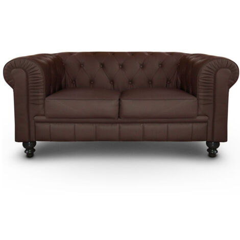 Grand canapé 2 places Chesterfield Marron