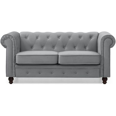 Grand canapé 2 places Chesterfield Velours Argent