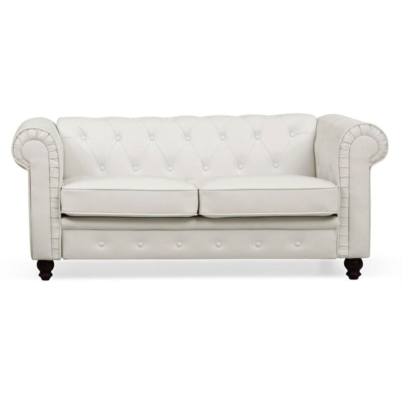 Cotecosy – Canapé Chesterfield 2 places blanc – Simili cuir – Dimensions L158 x P82 x H72 cm – Style classique et chic – Confort capitonné