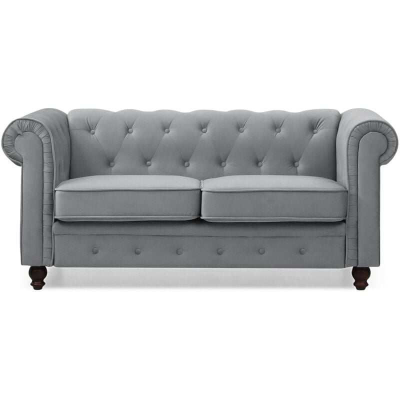 Grand canapé 2 places Chesterfield Velours Argent - Argent