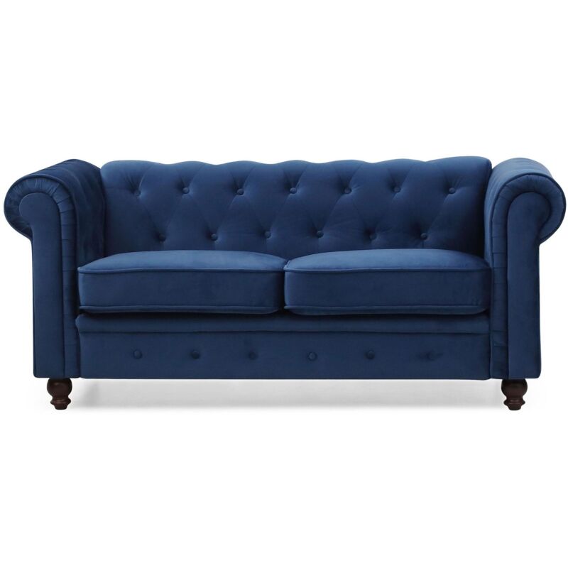 Grand canapé 2 places Chesterfield Velours Bleu