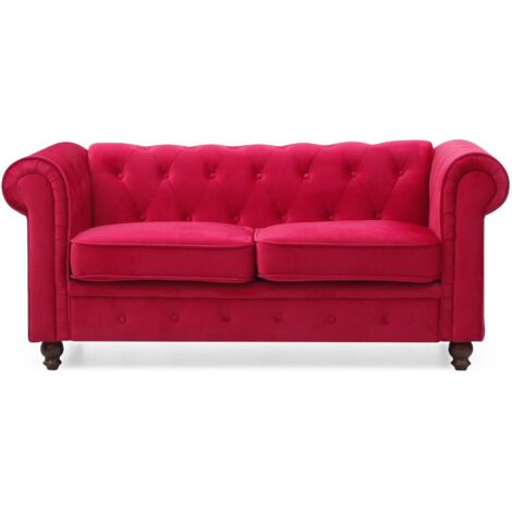Grand canapé 2 places Chesterfield Velours Rouge