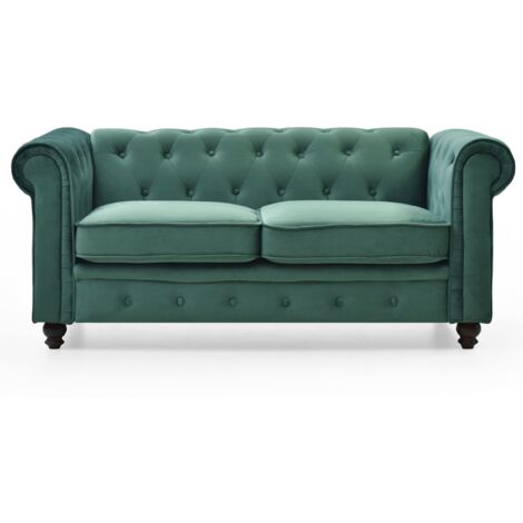 Grand canapé 2 places Chesterfield Velours Vert